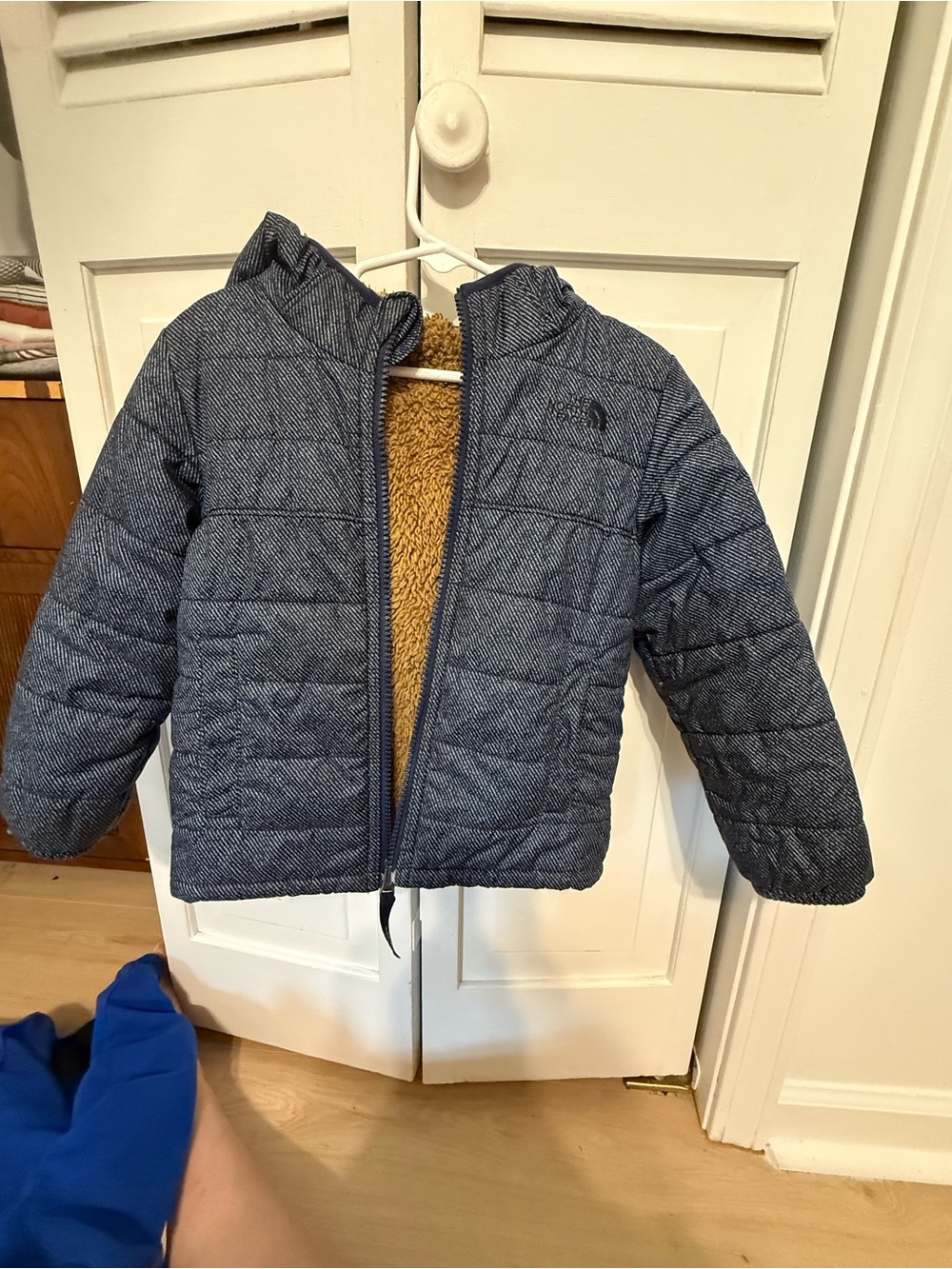 The North Face Kids Blue Quilted Puffer Jacket with Sherpa Interior